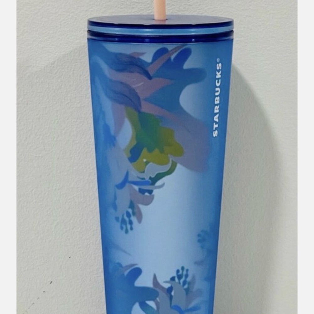 Starbucks Blue and Green Floral Tumbler